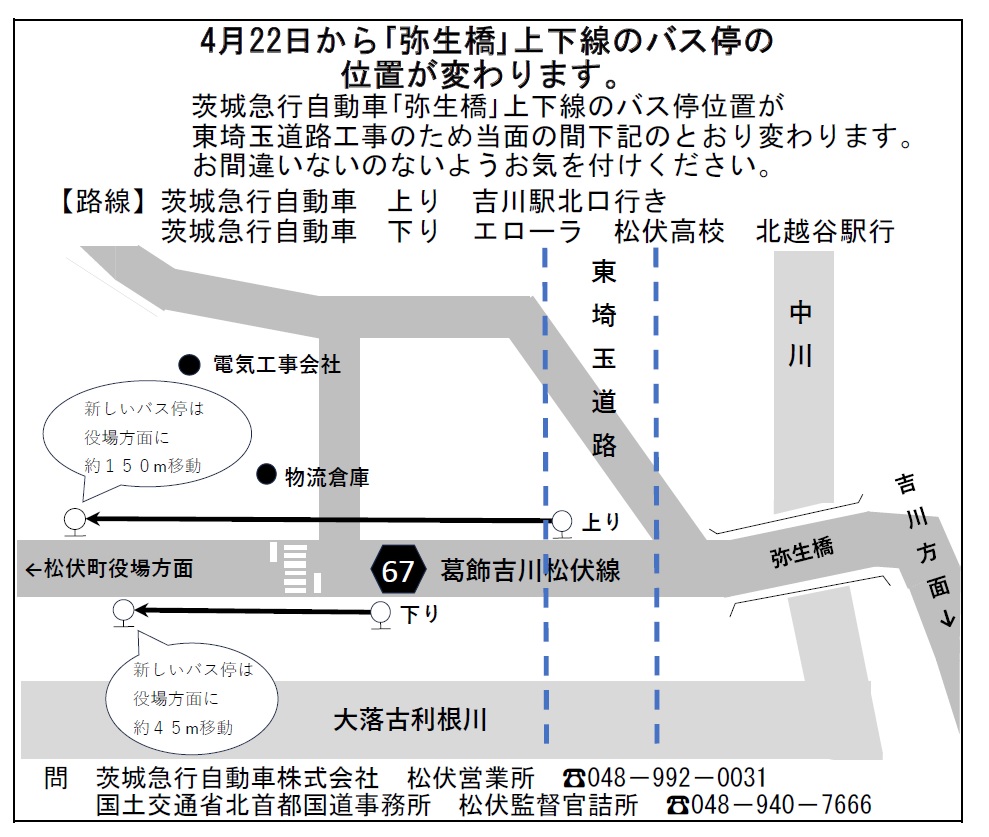 弥生橋バス停の変更
