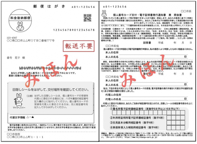 個人番号カード交付通知書（見本）の画像