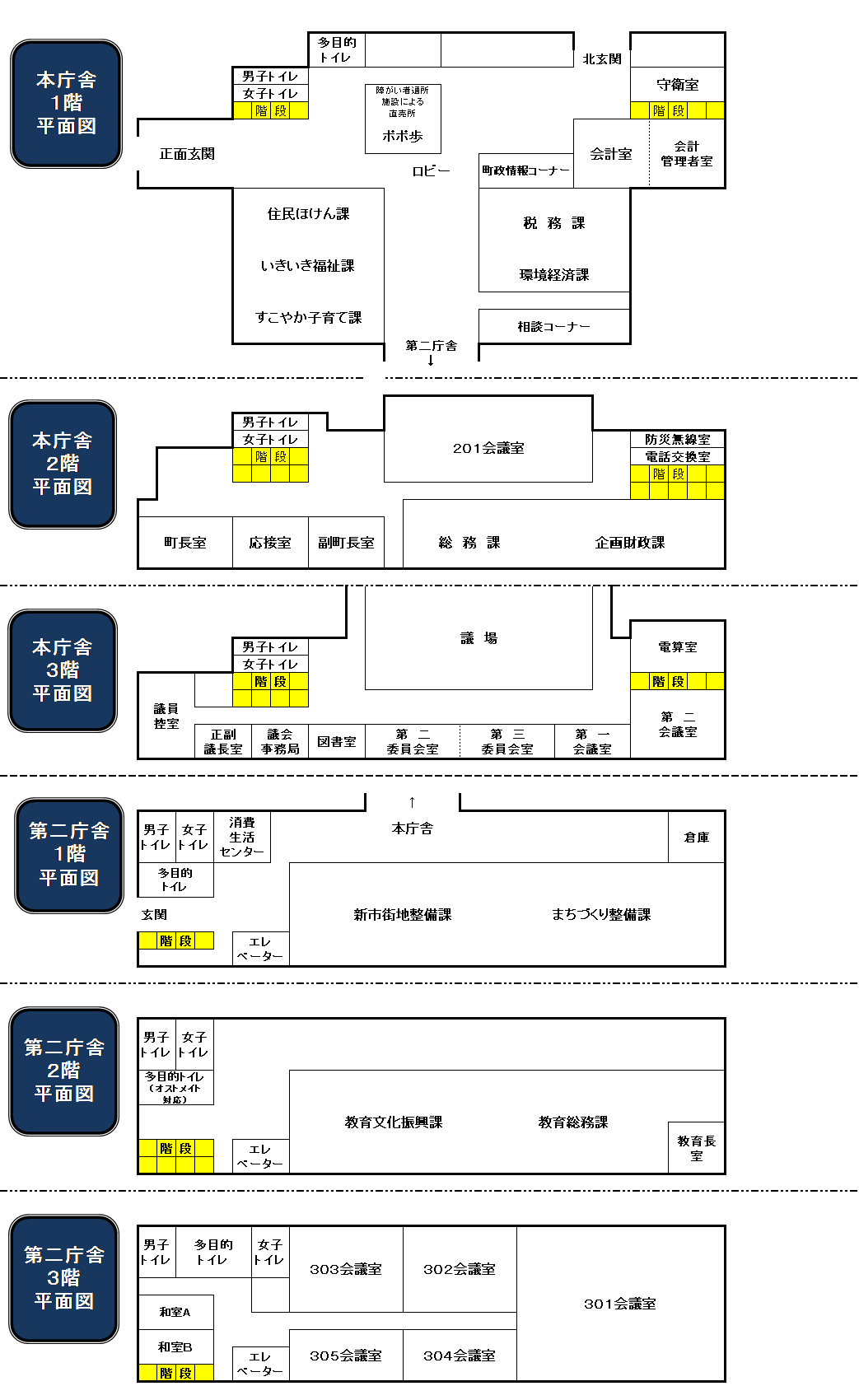 本庁舎と第二庁舎の平面図