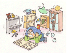 地震から身を守っている男性のイラスト
