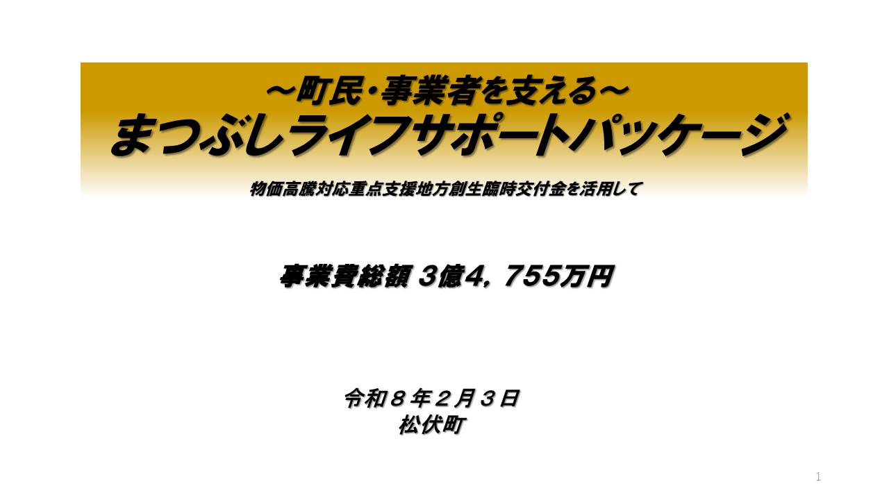 「町民・事業者を支える　まつぶしライフサポートパッケージ」のタイトル画像