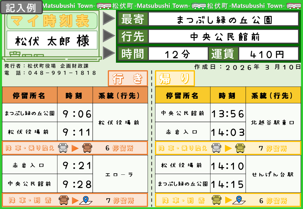 バスの時刻表と停留所情報が記載された画像